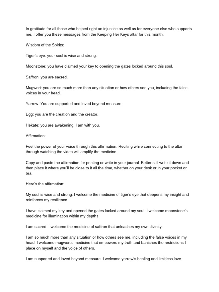 Monthly Messages from Keeping Her Keys | PDF