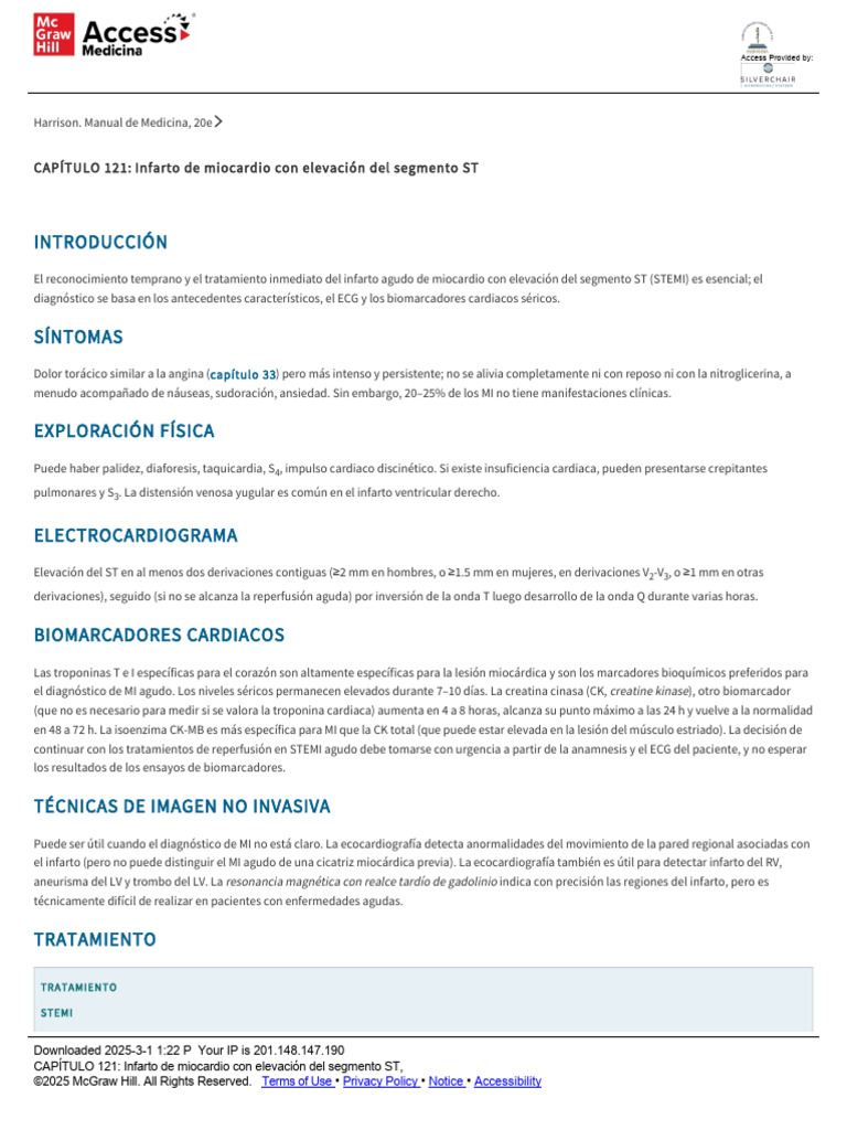 CAPÍTULO 121 - Infarto de Miocardio Con Elevación Del Segmento ST | PDF ...