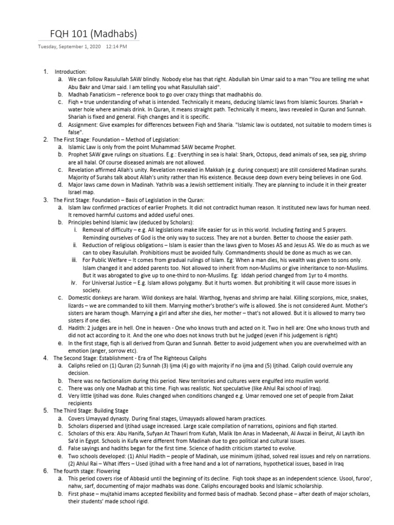 FQH 101 Full Semster - Talha Quick Notes | PDF | Hadith | Semitic Words ...