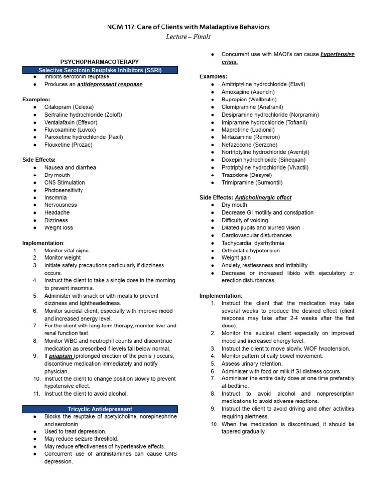 SSRIs and Antidepressants Overview | PDF | Psychotherapy | Benzodiazepine
