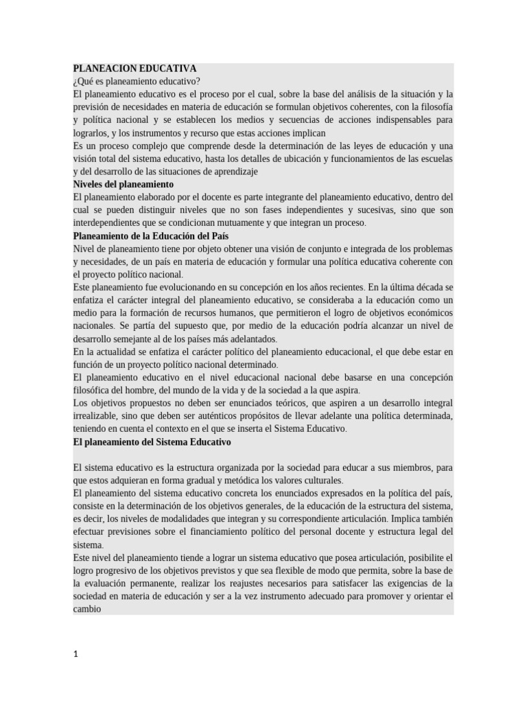 Planeación Educativa: Conceptos y Niveles | PDF | Plan de estudios ...
