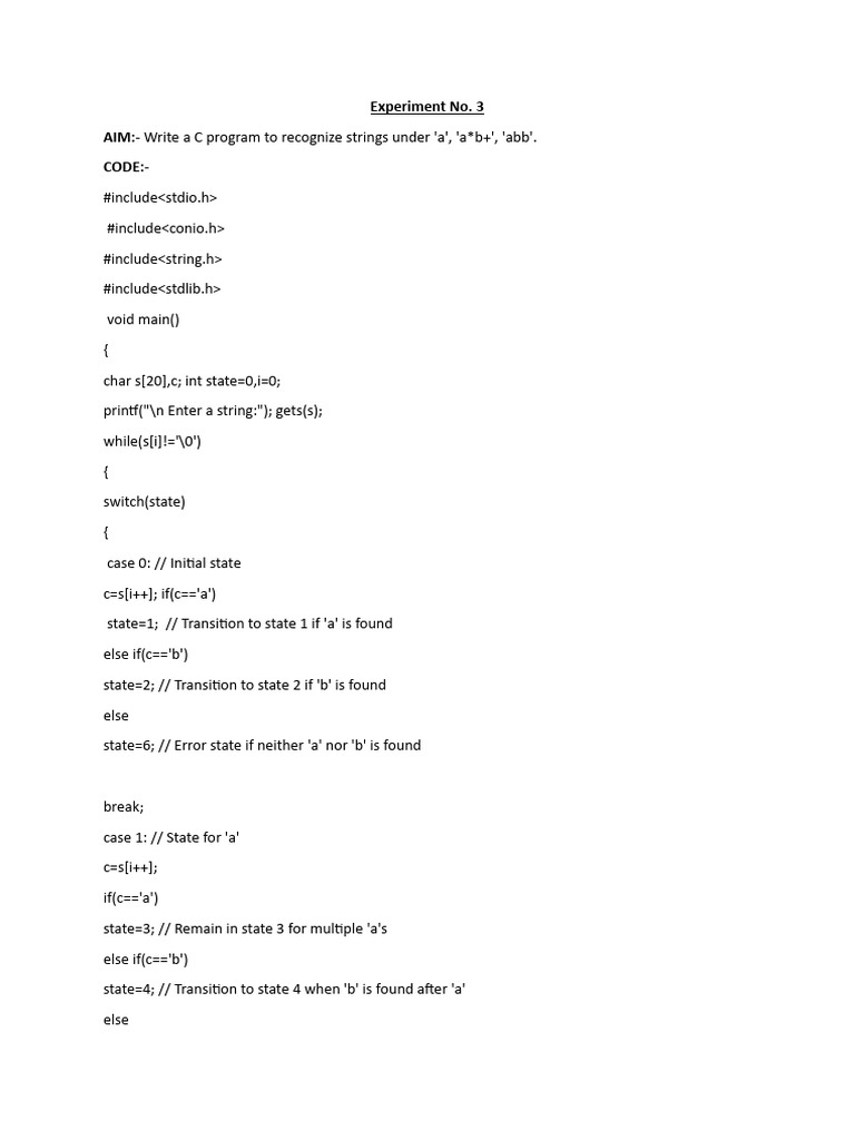 C Program for String Recognition | PDF