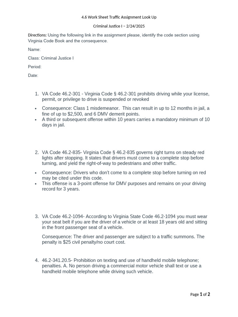 Virginia Traffic Code Overview | PDF | Driving | Land Transport