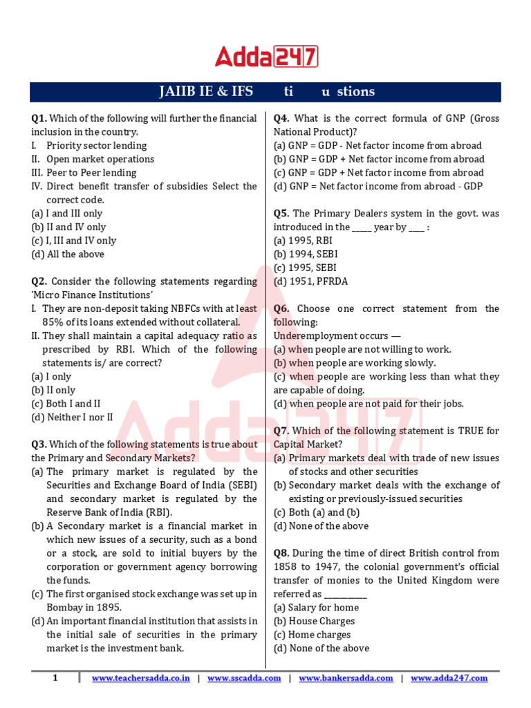 JAIIB IE & IFS Practice Questions PDF | PDF | Balance Of Payments ...