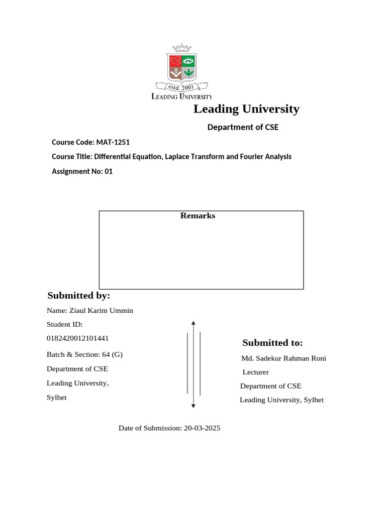 Differential Equations & Transforms Assignment | PDF