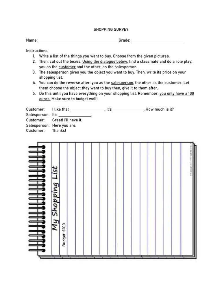 Shopping Role Play Survey Template | PDF