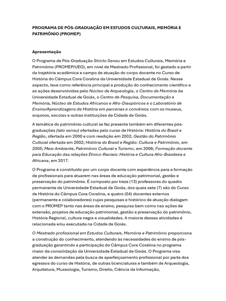 Promep | PDF | Pós-graduação | Mestrado
