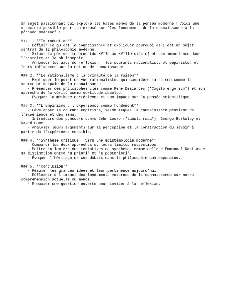 Plan d'exposé sur la connaissance moderne | PDF