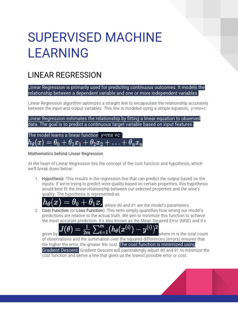 SUPERVISED MACHINE LEARNING | PDF | Regression Analysis | Linear Regression