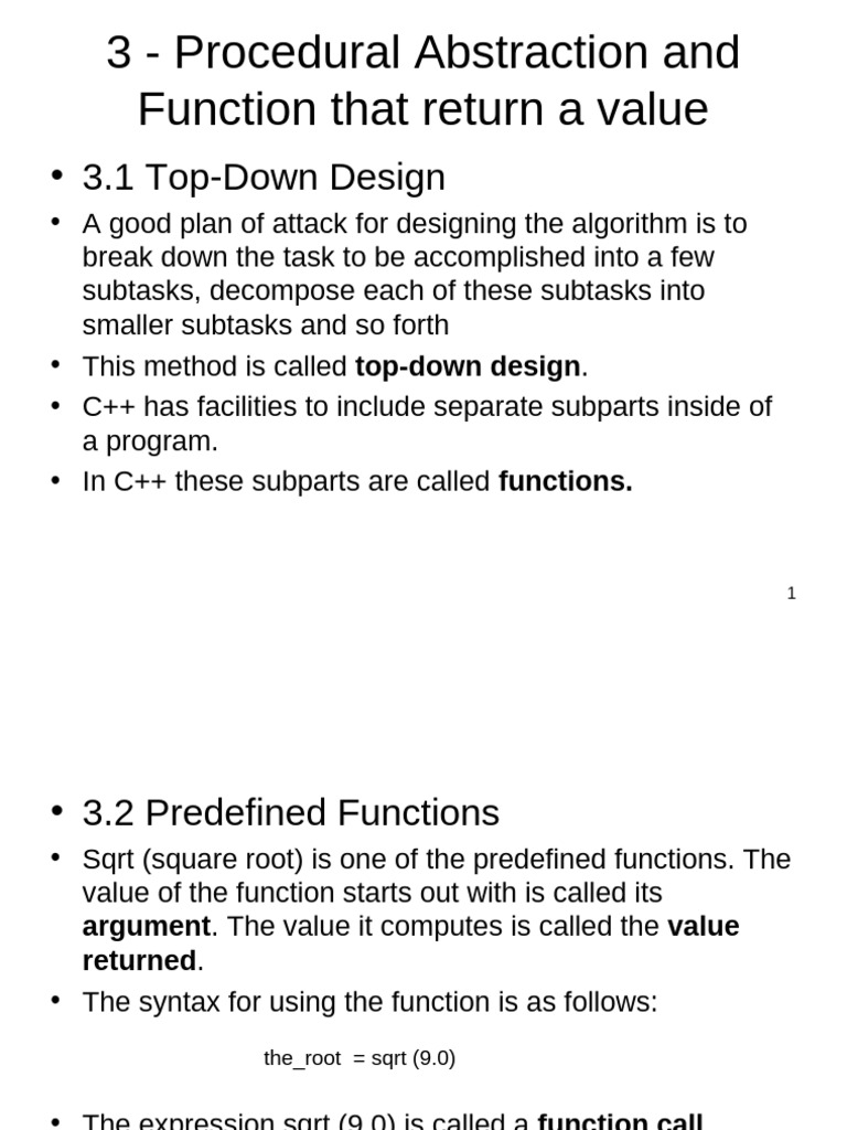 3 - Procedural Abstraction and Function that return | PDF | Integer ...