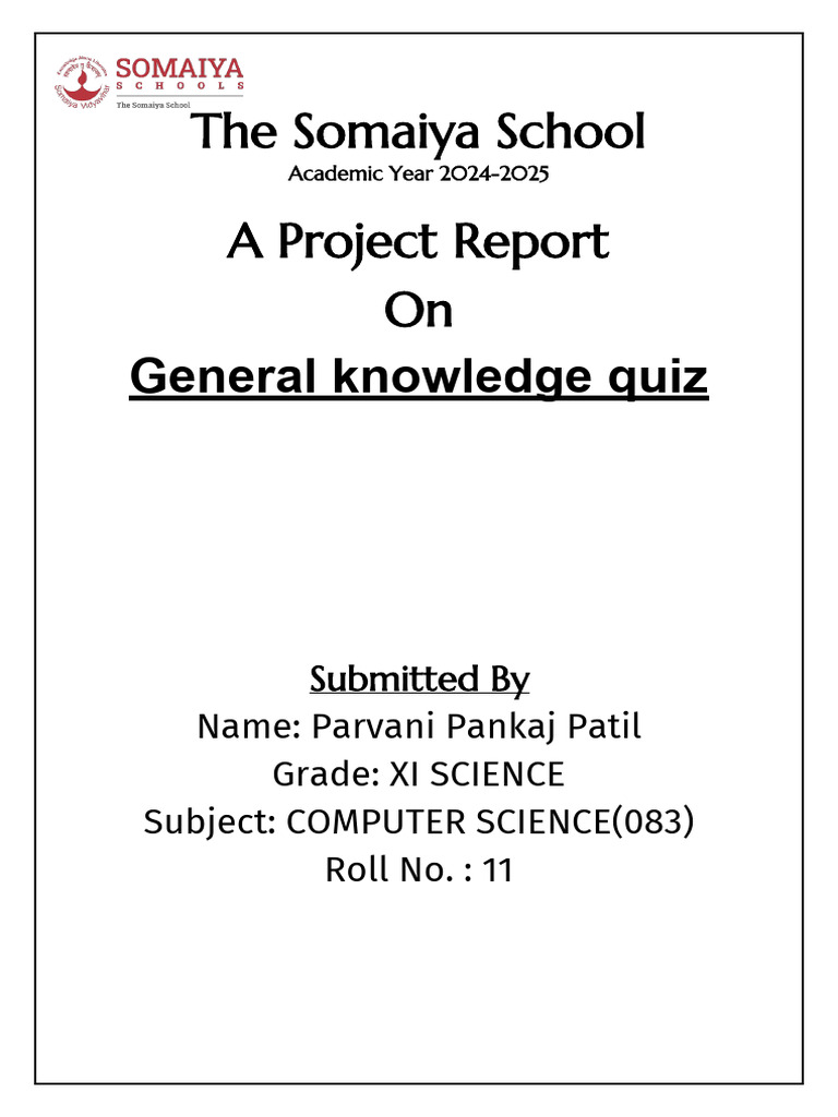 General Knowledge Quiz Project Report | PDF