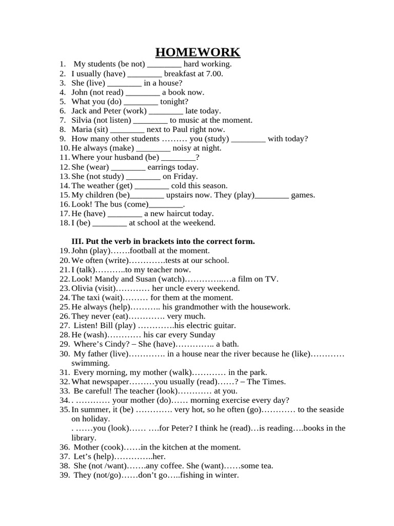 Homework: Present Simple & Progressive | PDF