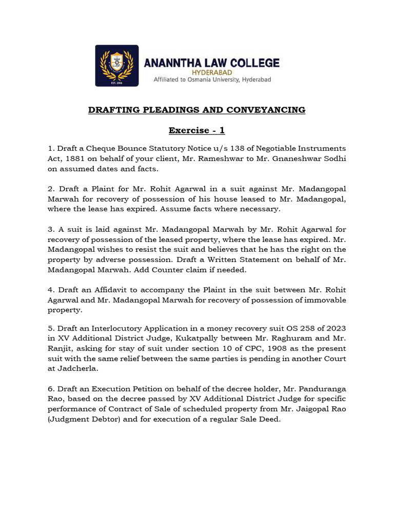 Drafting Legal Documents for 2025 DPC | PDF