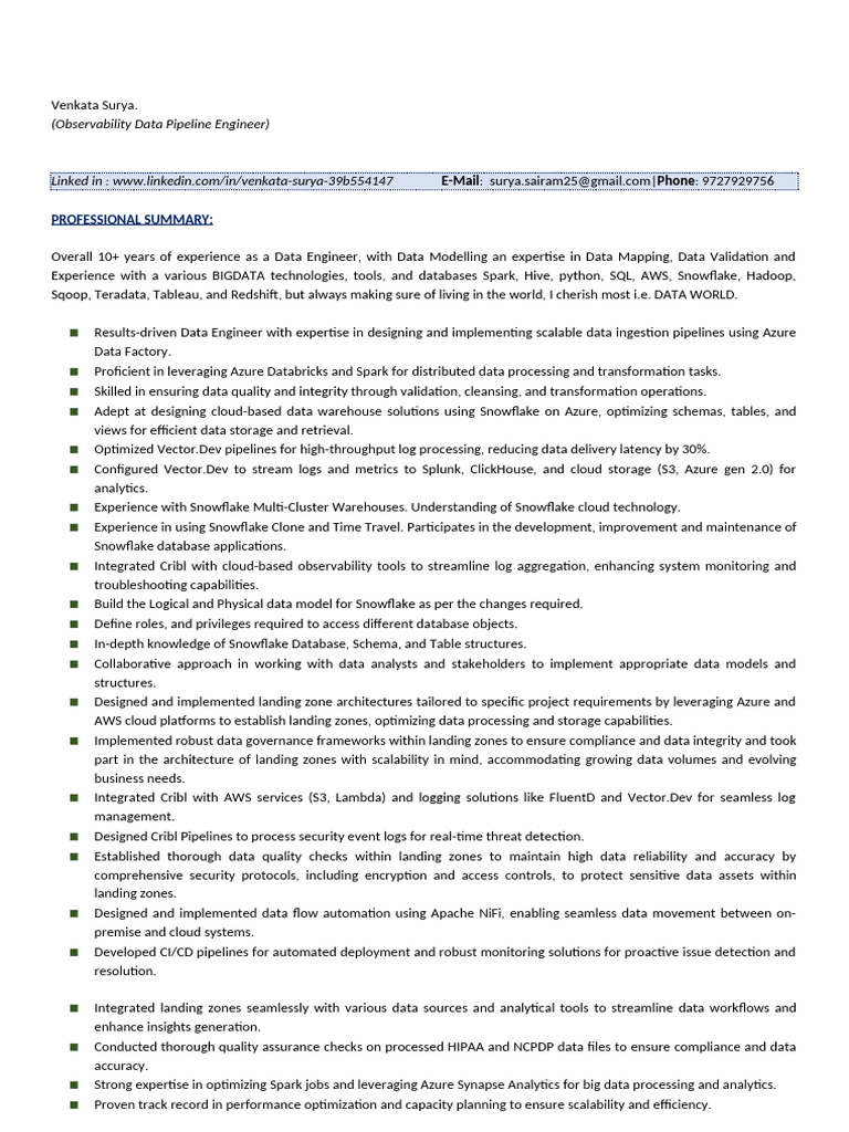 Rosnet PowerCenter Data Engineer Profile | PDF | Apache Spark ...