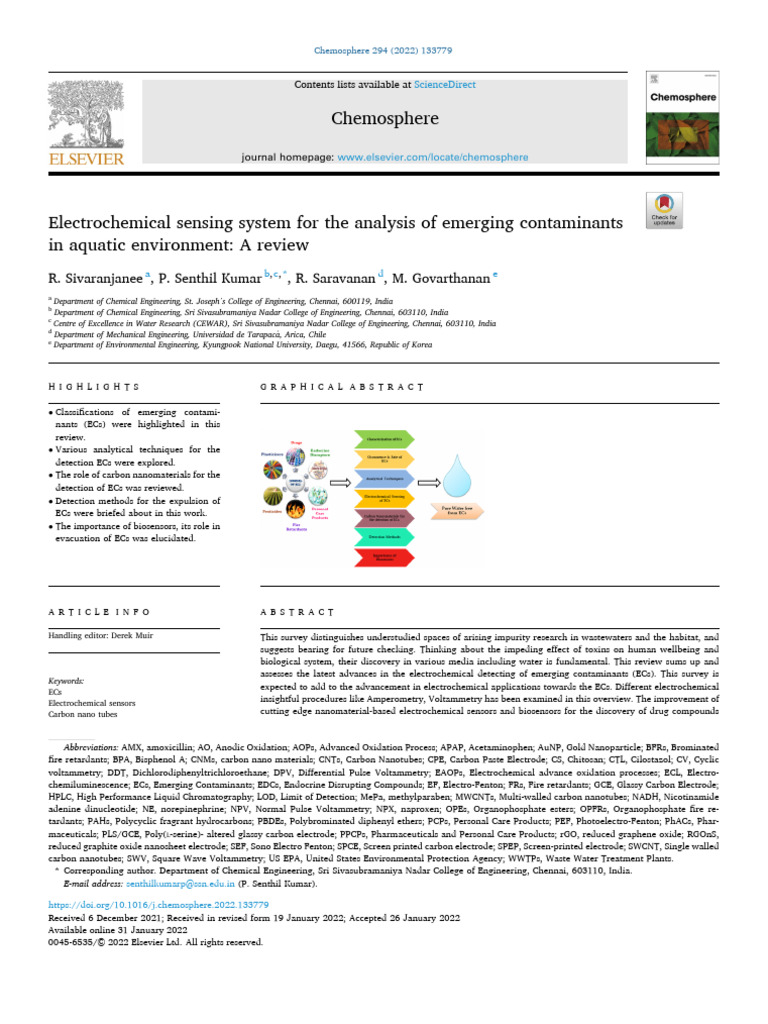 Electrochemical Sensors for Emerging Contaminants | PDF | Biosensor ...