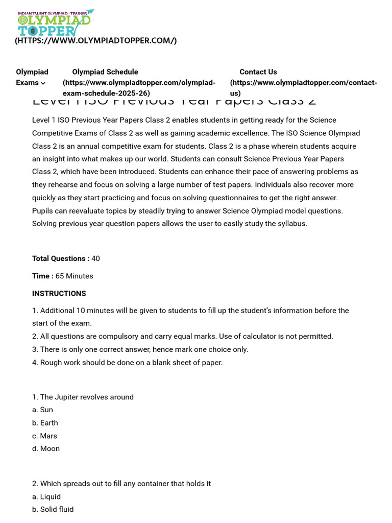 Class 2 ISO Previous Year Papers | PDF | Foods | Liquids