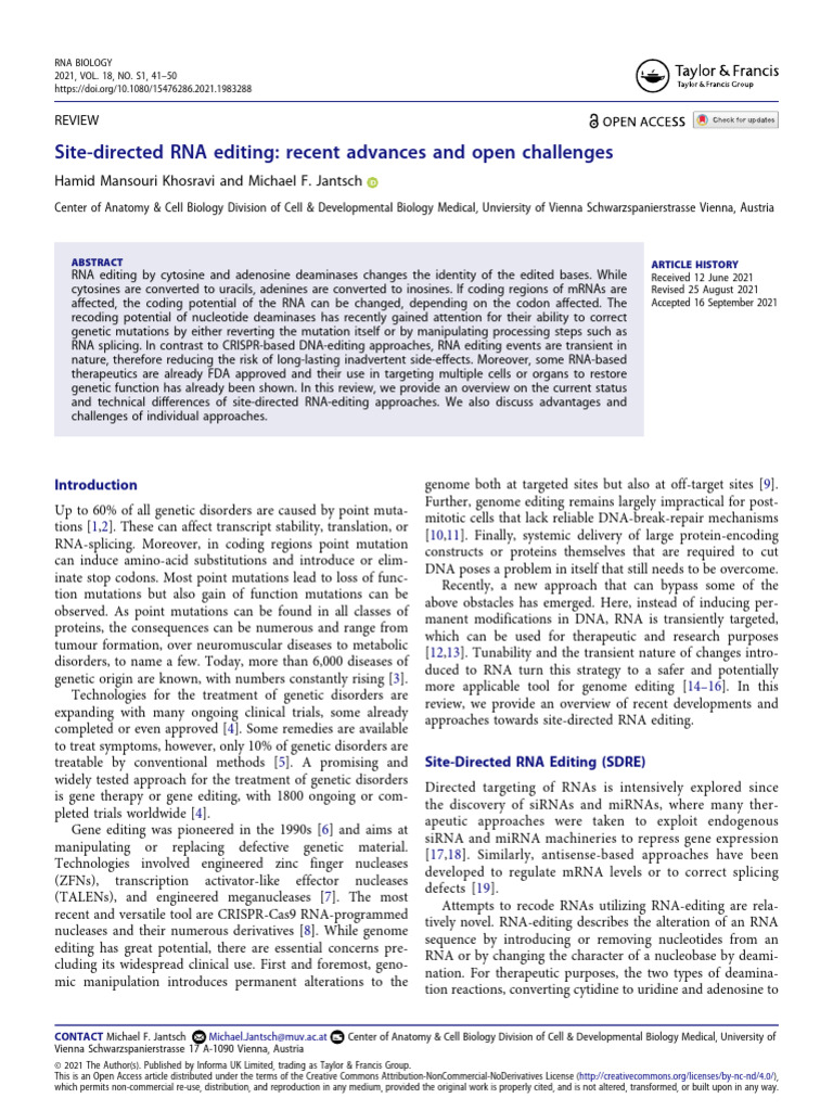 Advances in Site-Directed RNA Editing | PDF | Rna | Crispr