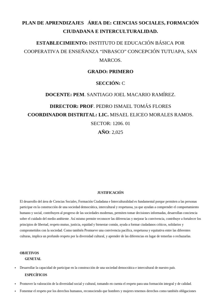 Plan de Aprendizajes Ciencias Sociales 2025 | PDF | Enseñando | Sociedad
