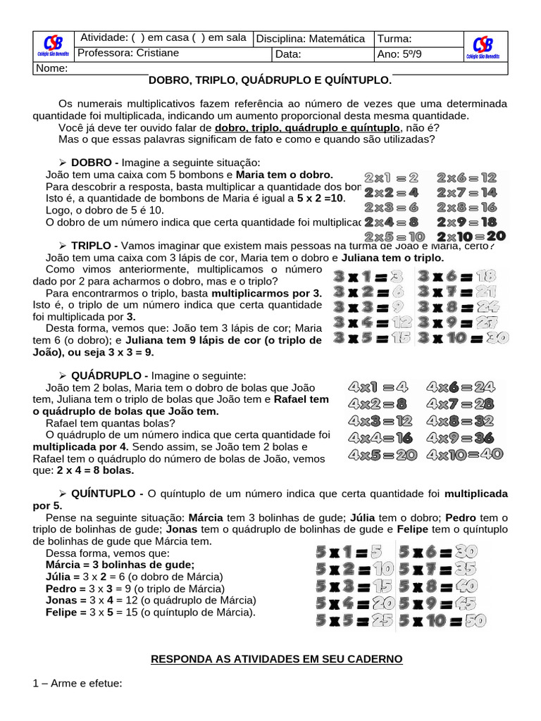 Dobro, Triplo, Quádruplo e Quíntuplo. | PDF | Álgebra abstrata ...