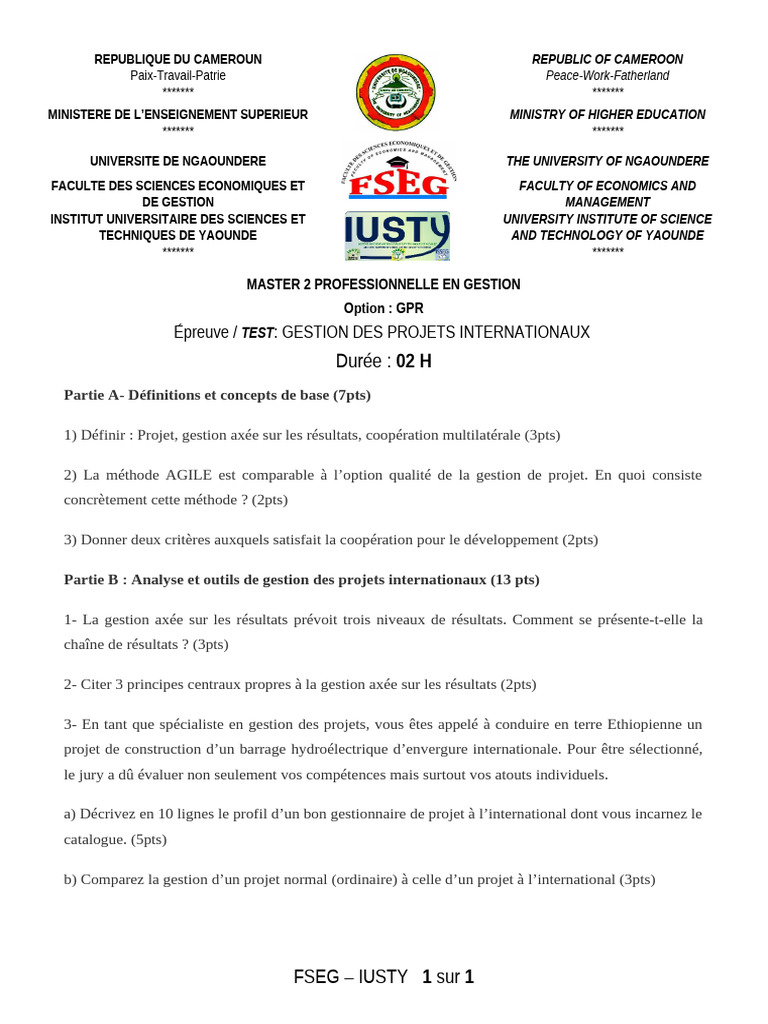 Gestion de Projets Internationaux en Master | PDF