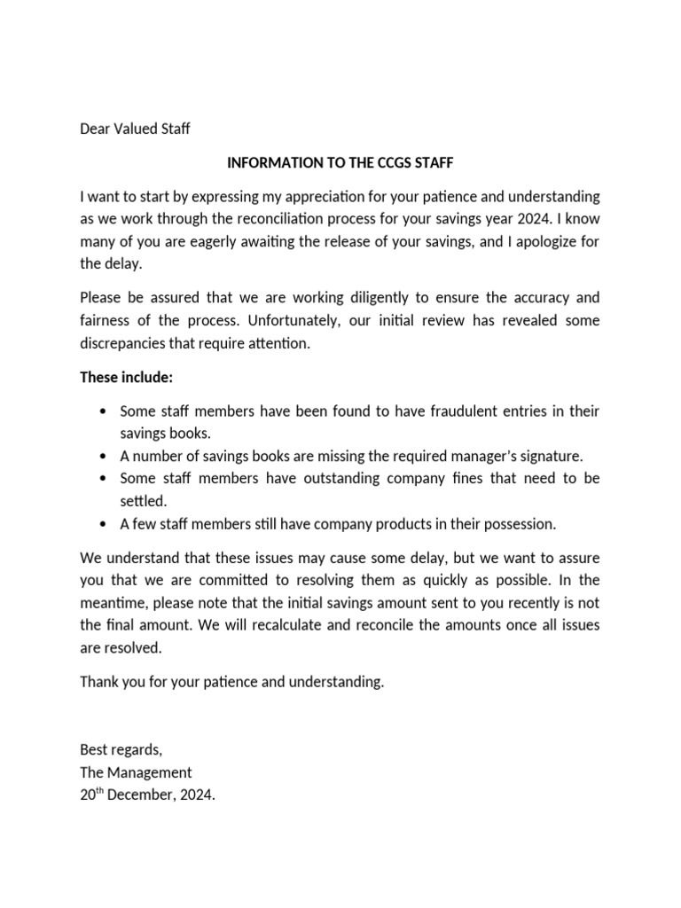 CCGS Staff Savings Reconciliation Update | PDF