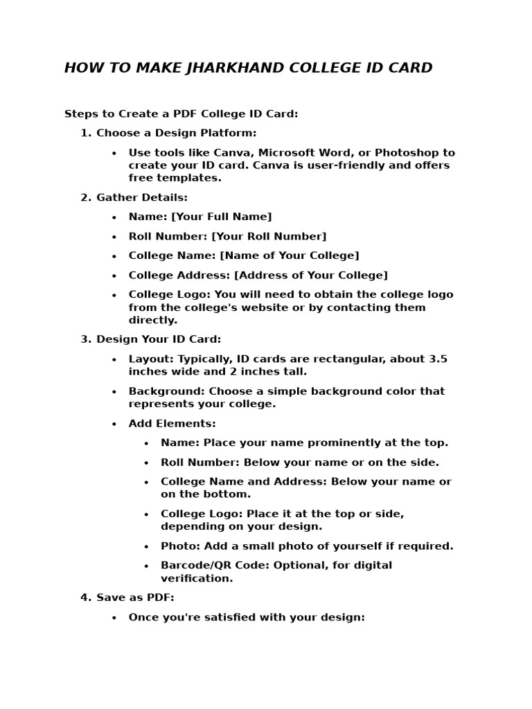 Create Jharkhand College ID Card PDF | PDF | Identity Document | Page ...