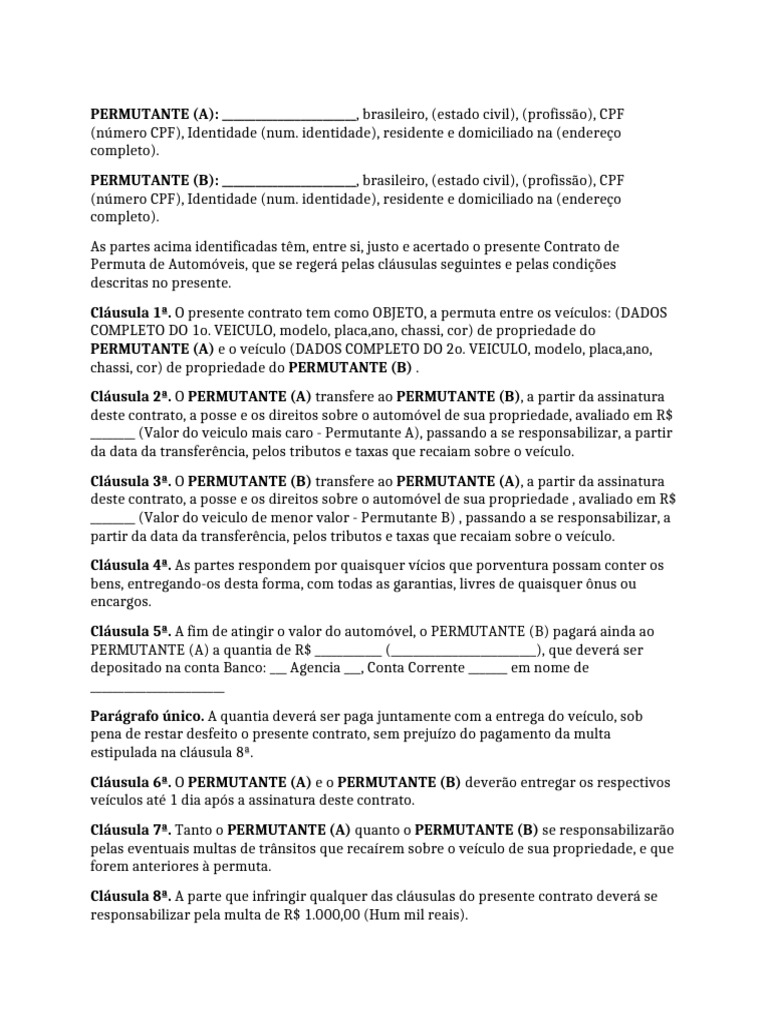 Contrato de Permuta de Automóveis | PDF