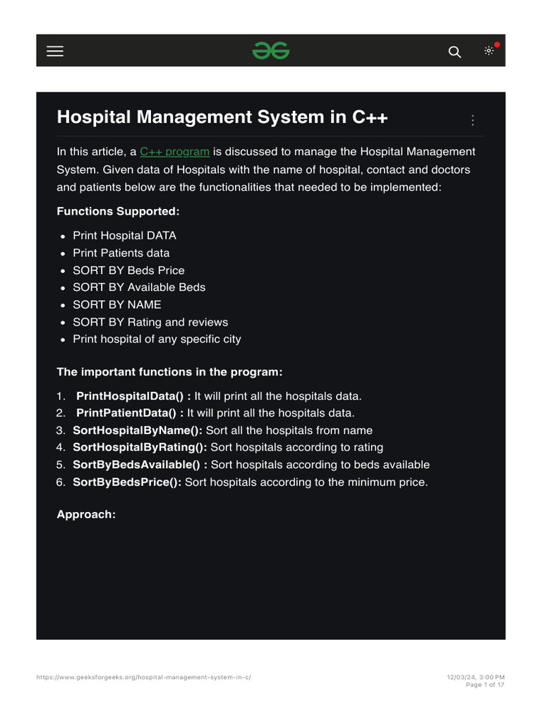 Hospital Management System in C++ - GeeksforGeeks | PDF | C++ | Object ...