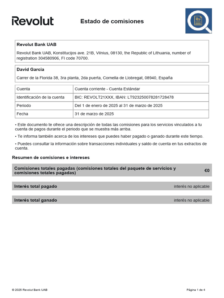 Statement of Fees 2025 | PDF | Business | Bancario