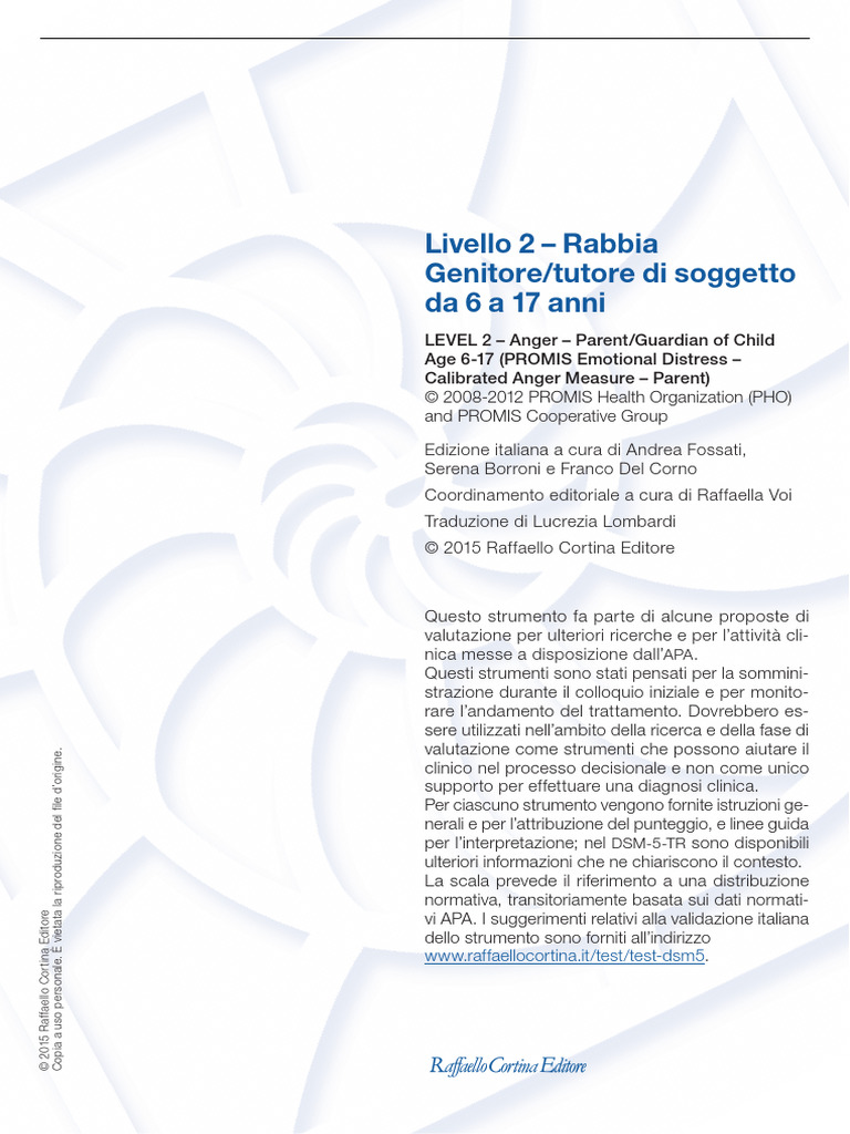 DSM-5-TR - Livello 2 - Rabbia - Genitore:tutore Di Soggetto Da 6 A 17 ...