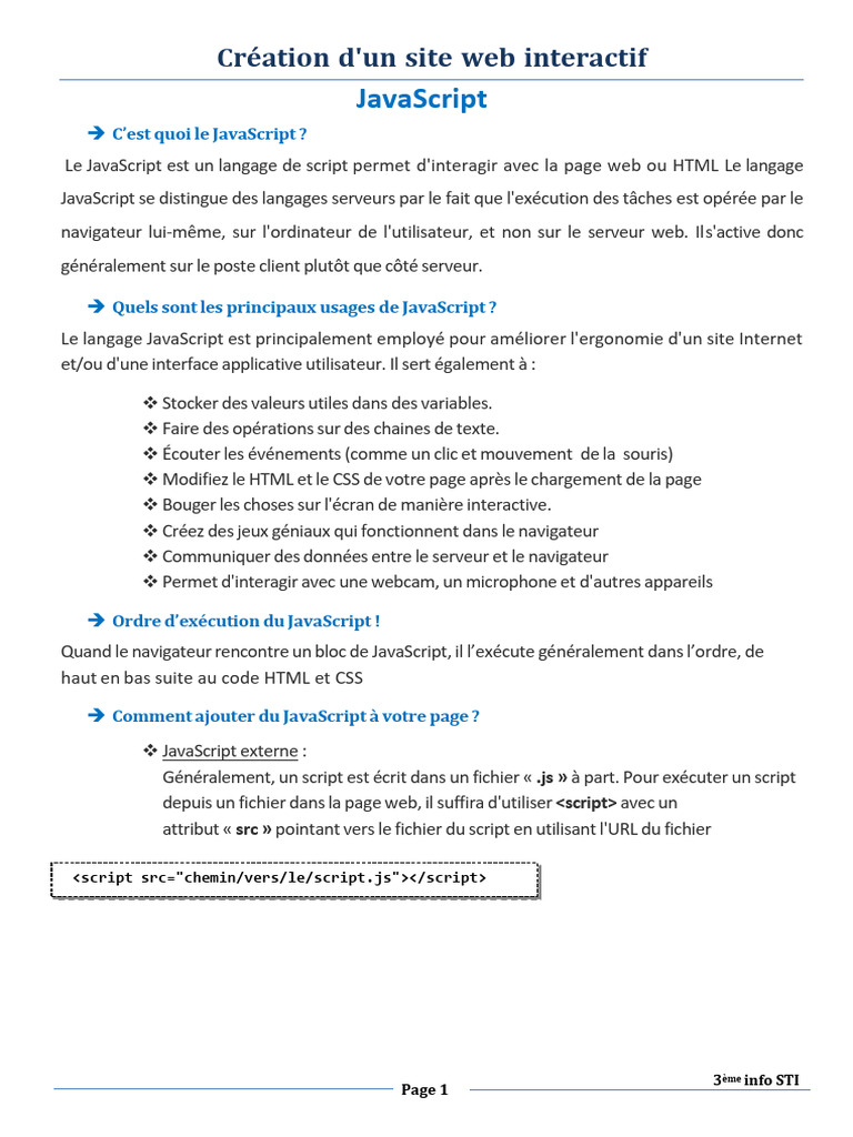 Introduction au JavaScript | PDF | JavaScript | Structure de contrôle