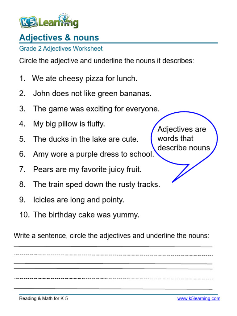 Grade 2 Adjectives Worksheet | PDF