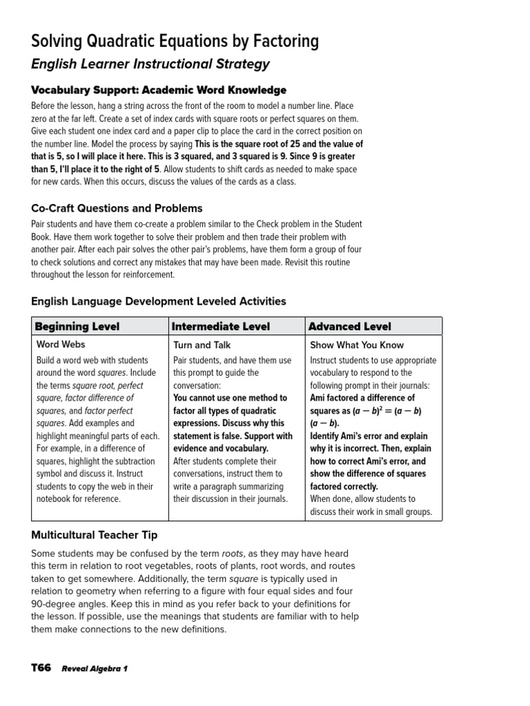 Language Development Handbook (Teacher Edition) - Solving Quadratic ...