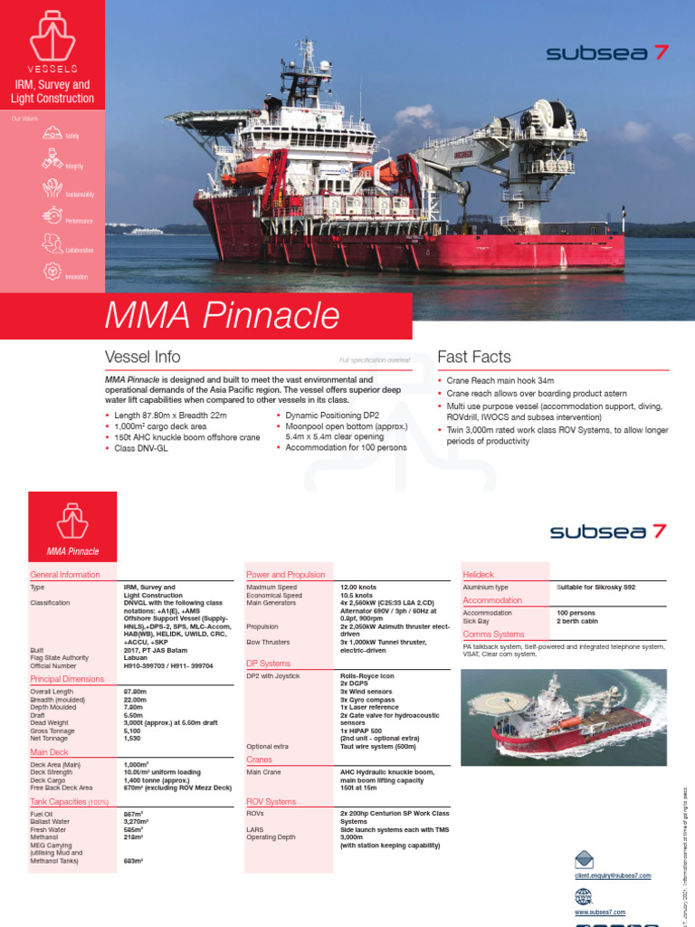 MMA Pinnacle Vessel Specifications | PDF | Ships | Shipping