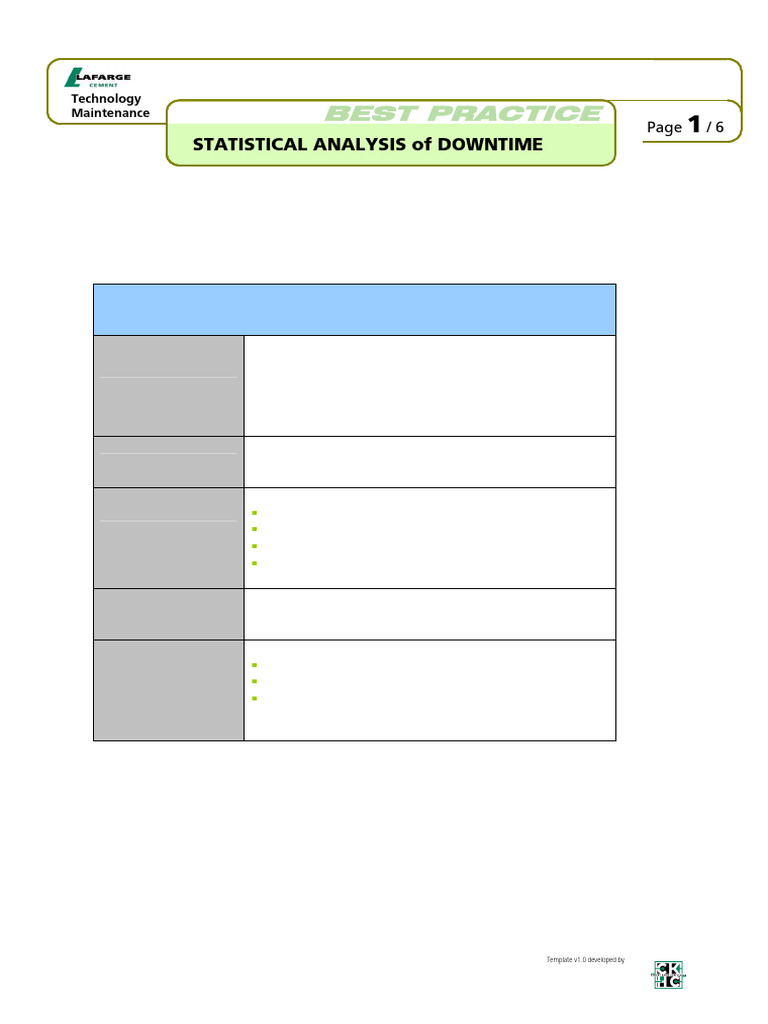 08.01 Statistical Analysis of Downtime | PDF | Reliability Engineering