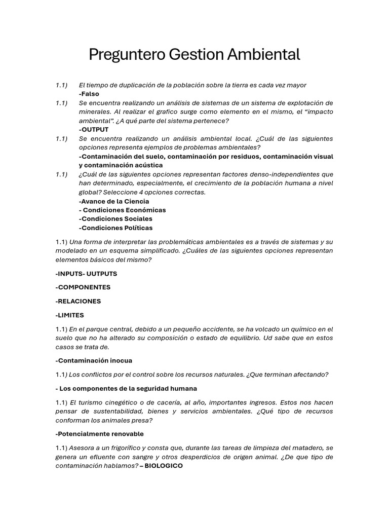 Preguntas Clave sobre Gestión Ambiental | PDF | Entorno natural ...