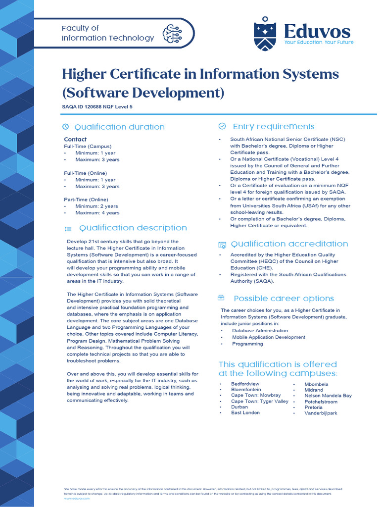 Eduvos Higher Certificate in Software Development | PDF | Computer ...