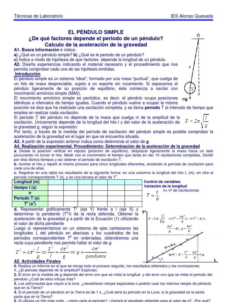 Determinación de g con Péndulo Simple | PDF | Péndulo | Física