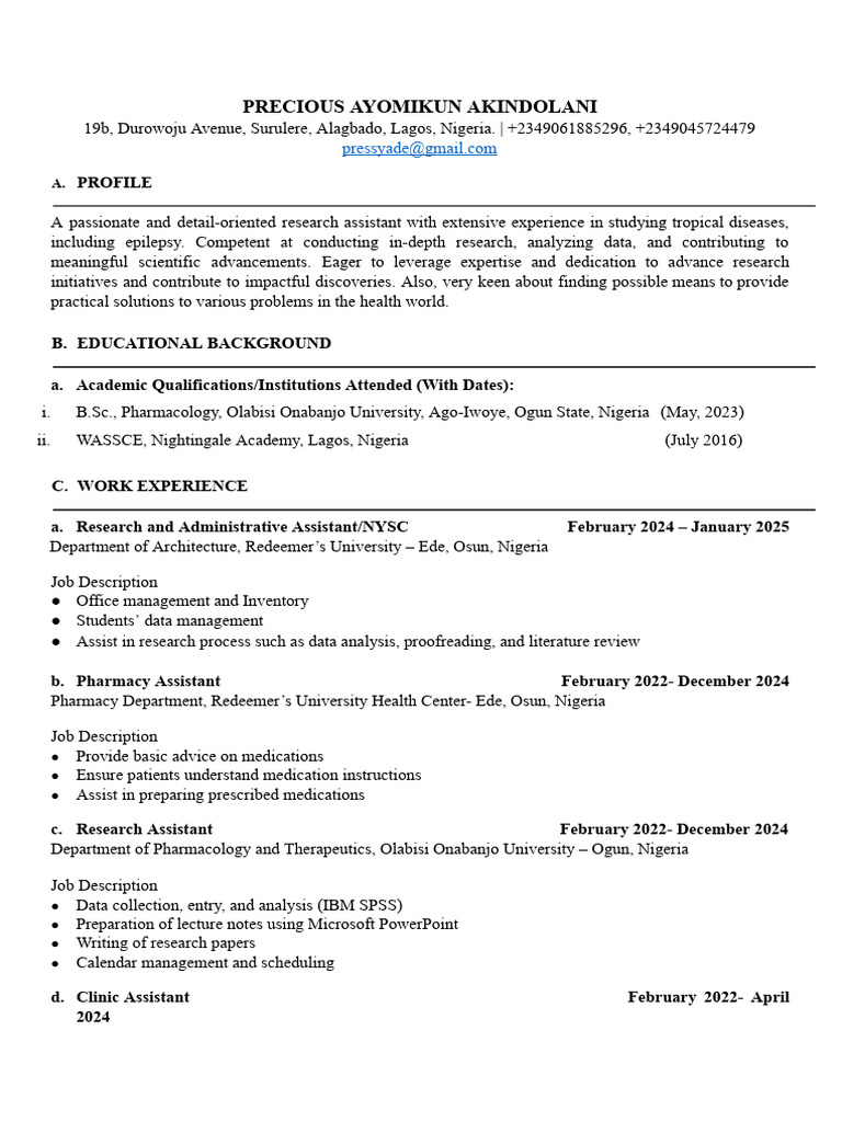 Ayomikun Akindolani CV 2v | PDF | Health Care | Medicine