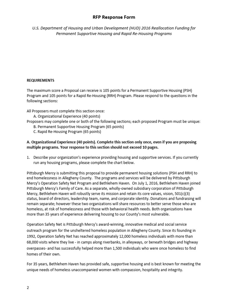 HUD RFP for Housing Support Programs | PDF | Homelessness | Audit