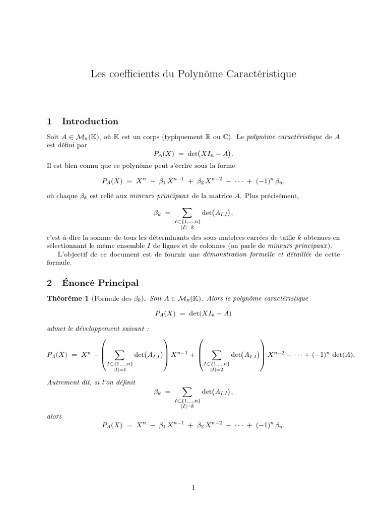 Coefficients du Polynôme Caractéristique PDF Polynôme — free download