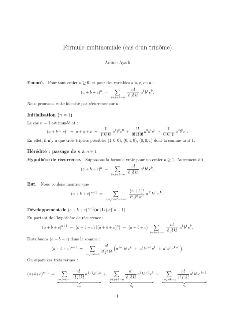 Preuve de la formule multinomiale | PDF | Mathématiques | Logique ...