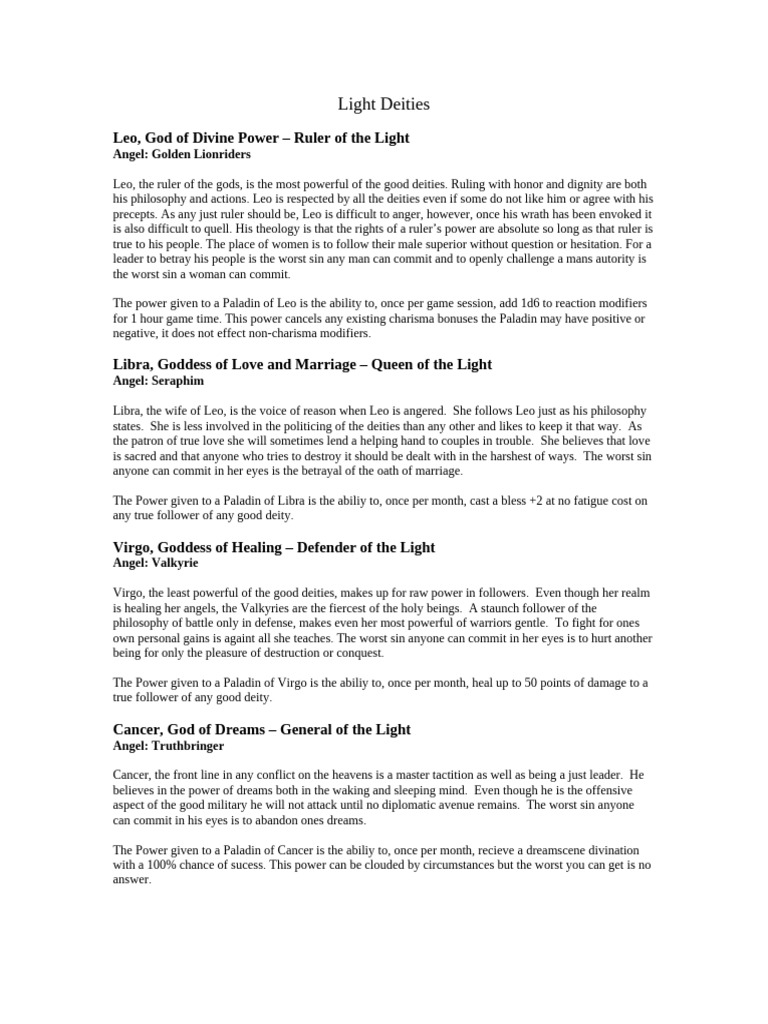 Divine Hierarchy of Light and Dark Deities | PDF | Deities | Angel