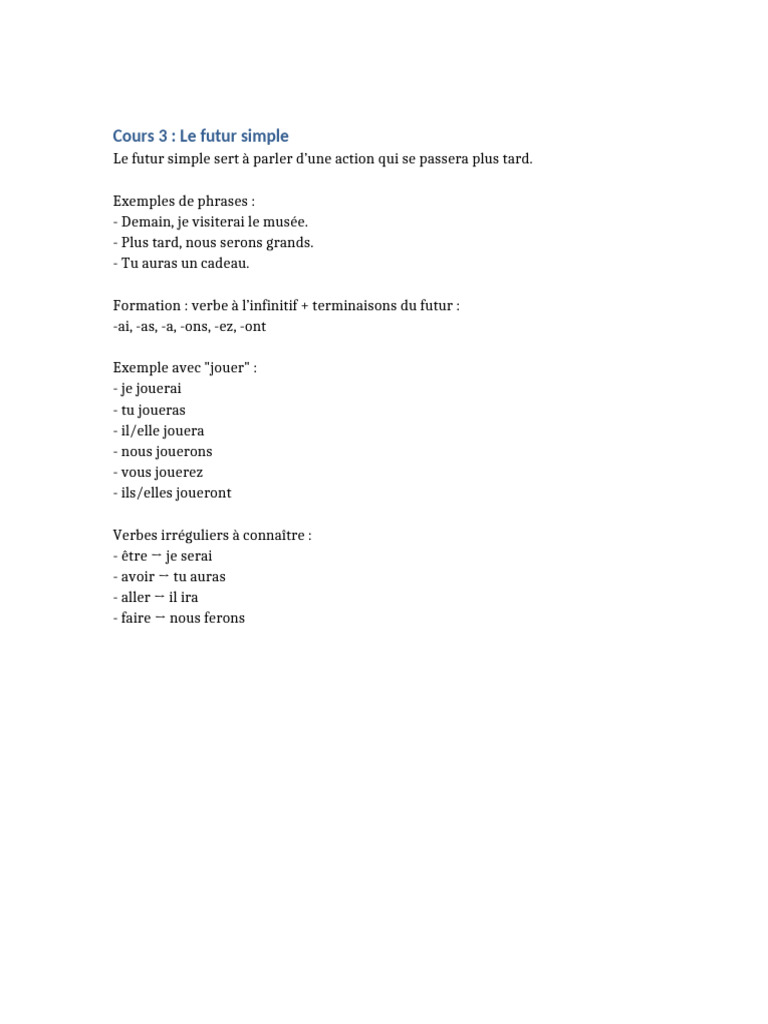 Conjugaison du futur simple B1 | PDF