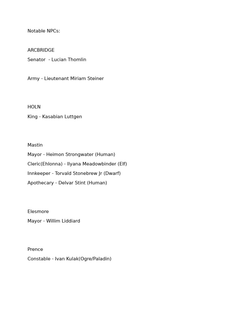Notable NPCs and Their Roles | PDF