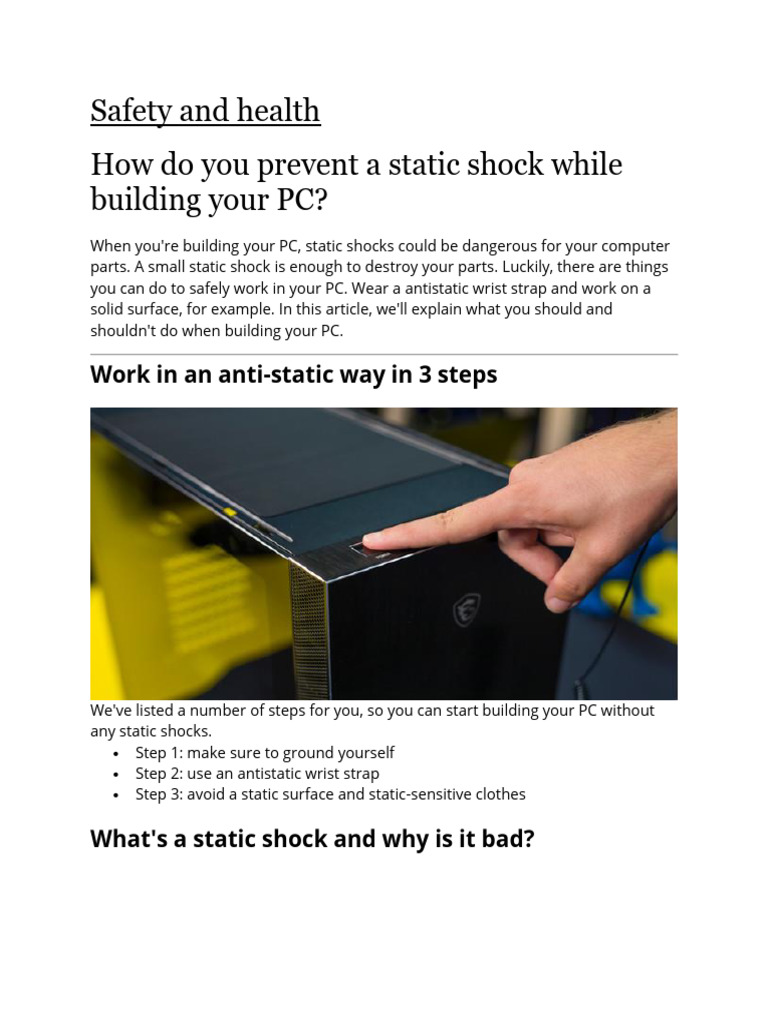 Prevent Static Shock When Building PCs | PDF | Personal Protective ...
