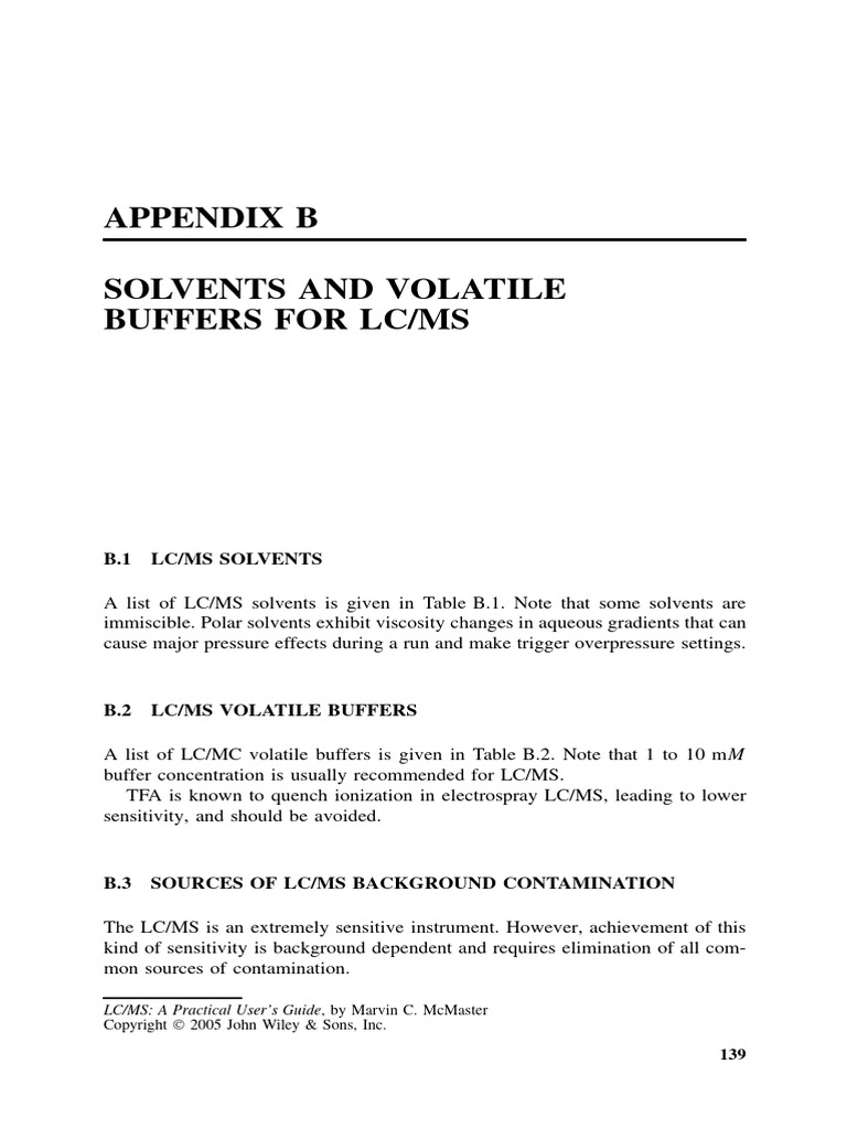 LC/MS Solvents and Volatile Buffers | PDF | Liquid Chromatography–Mass ...
