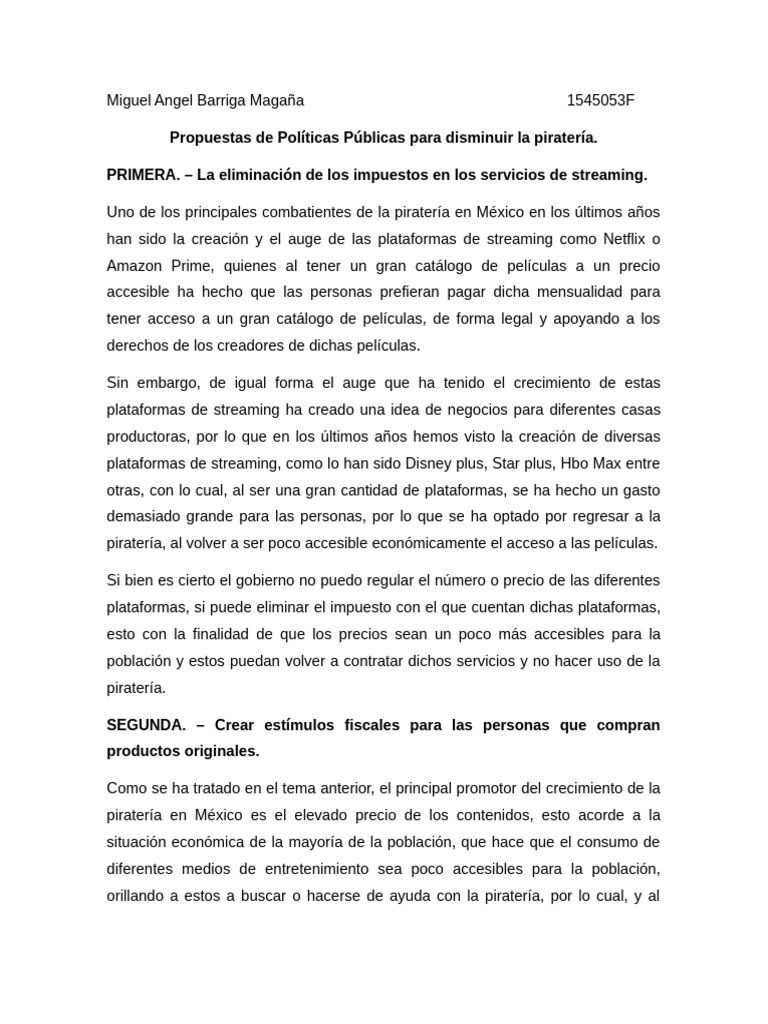 Propuestas de Políticas Públicas | PDF | Streaming Media | Infracción ...