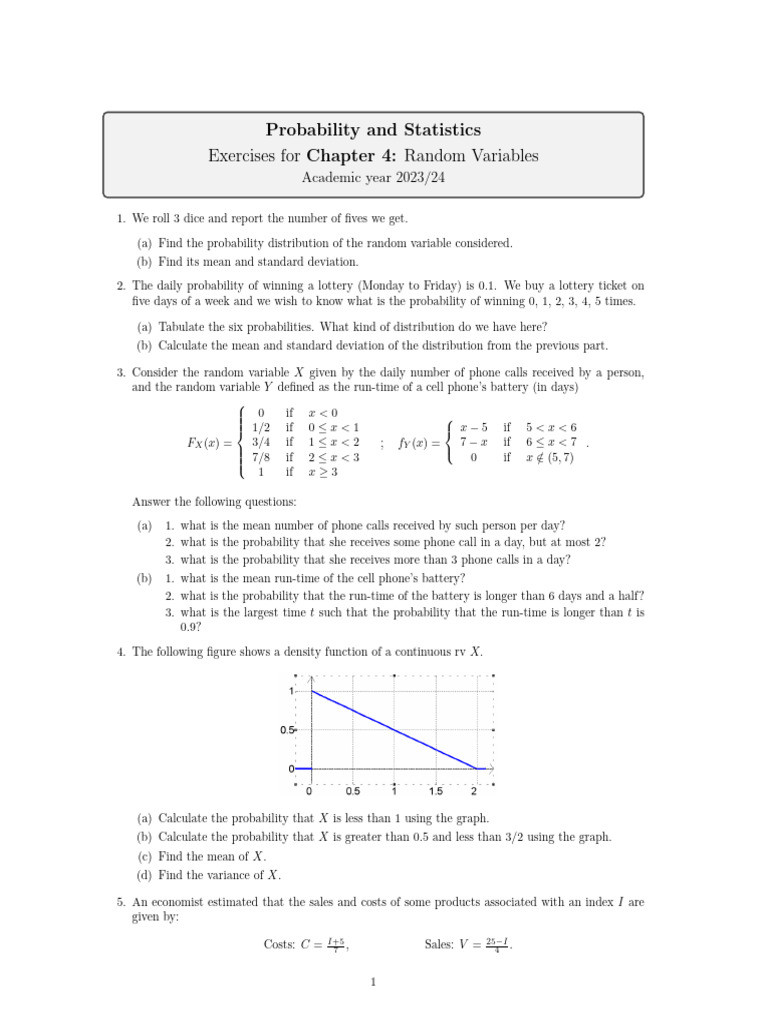 Random Variables: Probability Exercises | PDF | Probability Density ...