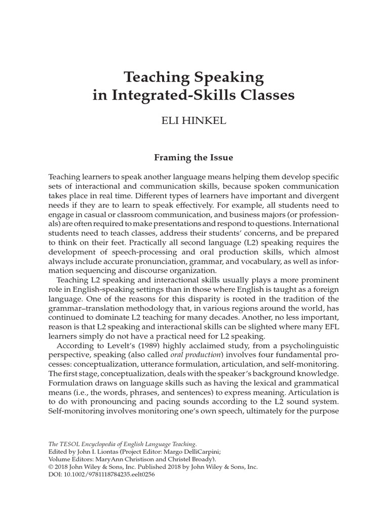 Teaching Integrated L2 Speaking Skills | PDF | Second Language ...